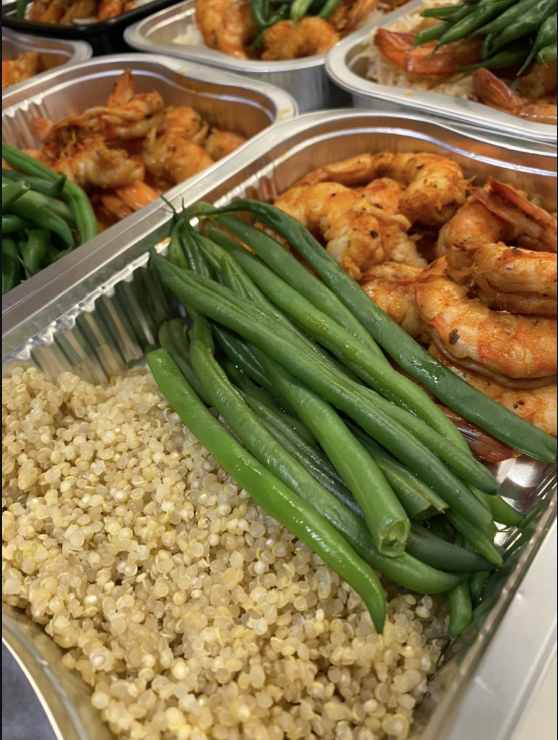 Crevettes sauvages avec quinoa et haricots verts